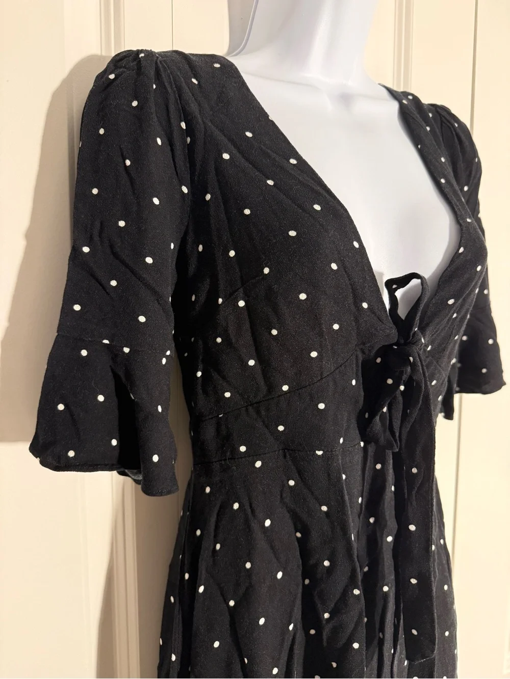 Free People Black Polka Dot Tie-Front Mini Dress